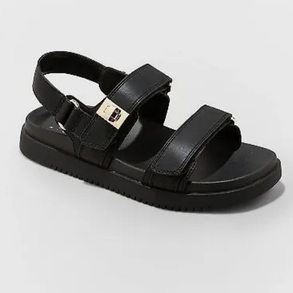Women's Jonie Ankle Strap Footbed Sandals - A New Day Black - Picture 1 of 5